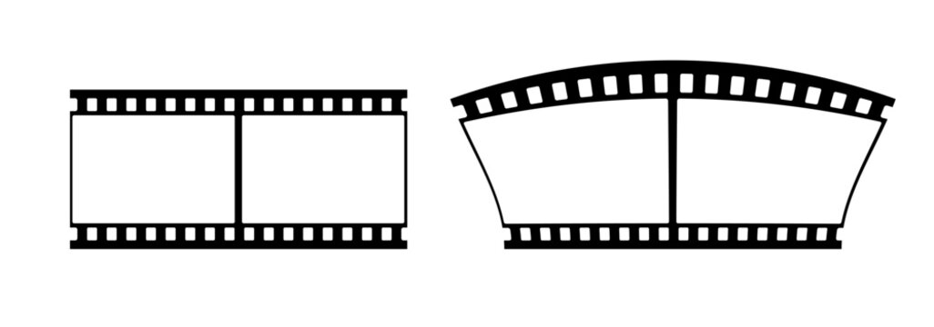 35mm film strip vector design with 2 frames on white background. Black film reel symbol illustration to use in photography, television, cinema, photo frame. 