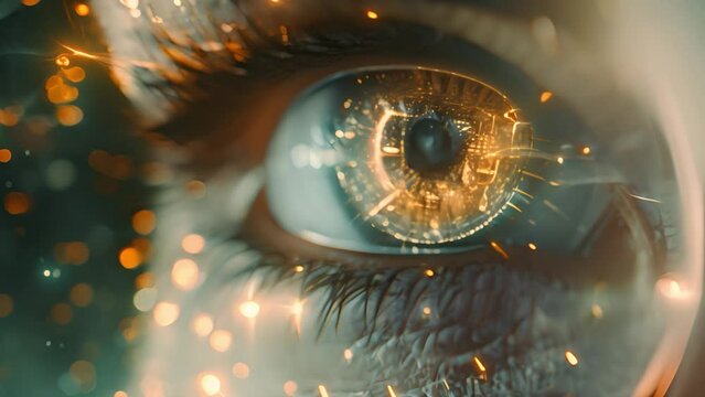 Animation of biometric retinal scan in futuristic lens innovation