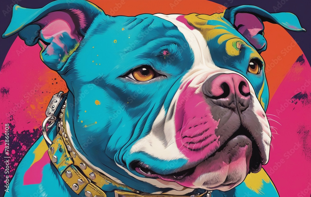 Wall mural Pop art style of a pit bull on white background