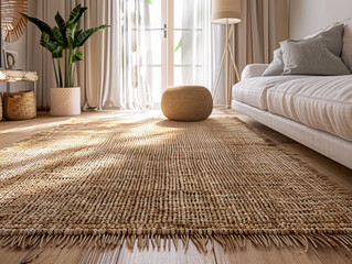Eco-friendly jute rug, 3D vector, natural texture and weave - obrazy, fototapety, plakaty