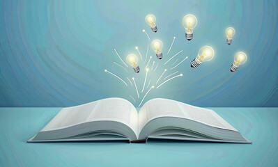 an open book with light bulbs coming out of it