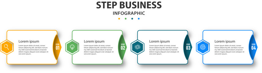 Step Business infographics design template. timeline with 4 options. can be used for workflow diagram, info chart, web design. vector illustration.