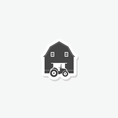 Tractor farm building icon sticker isolated on gray background