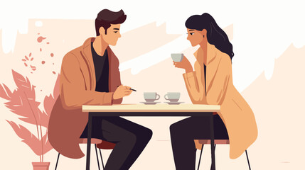 Date. Vector illustration. Meeting in a cafe. A guy
