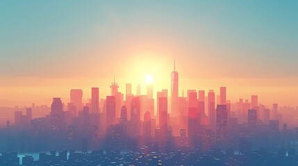 Fototapeta na wymiar City Skyline Network: A 3D vector illustration of a city skyline during a sunny day