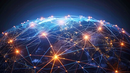 Fototapeta premium Digital Connectivity: A 3D vector illustration of a digital network expanding across the globe