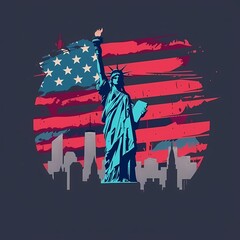 Graphic Statue of Liberty and US Flag
