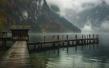 Pier at a lake in Hallstatt, Austria