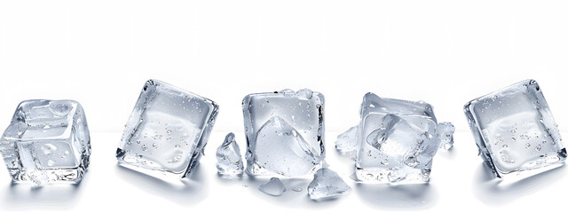 Ice cubes on reflective surface. Mirror reflection. Clipping path included.