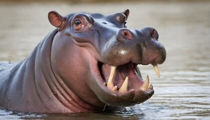 A-Hippopotamus-With-Its-Tusks-Protruding-From-Its- - obrazy, fototapety, plakaty