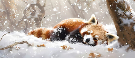 Red panda in snow. Generative ai design concept art.
