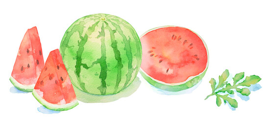 水彩で描いた美味しそうなスイカのイラスト素材
