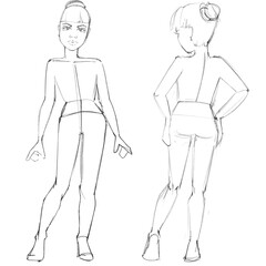 Fashion templates Croquis  A girl age 6-9 years old The pattern for drawing fashion designs  A figure of a child on a white background	
