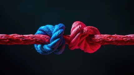 A red rope with one blue and the other pin on dark minimalistic background.