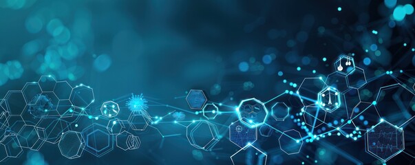 A blue background with many small blue circles and squares