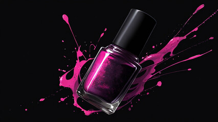 Bottle of nail polish on a black background. 3d rendering - obrazy, fototapety, plakaty