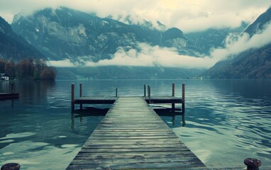 Obraz premium Pier at a lake in Hallstatt, Austria