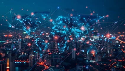Obraz premium Global Connectivity Map: A Futuristic View of Urban Trade