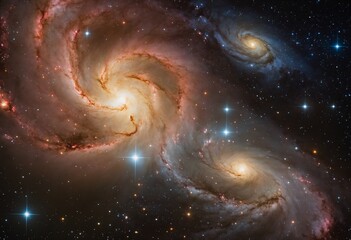 merging spiral galaxies in space on the course of collision