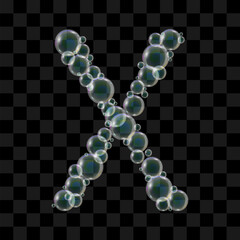 Letter X made of soap bubbles on a transparent background. Vector illustration