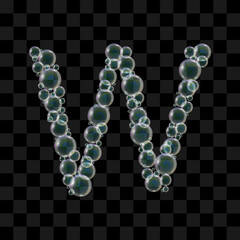 Letter W made of soap bubbles on a transparent background. Vector illustration