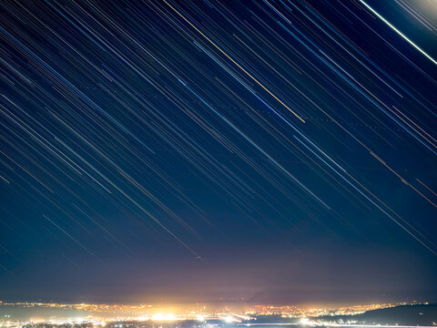 Cluj Napoca star trails long exposure city night lights Transylvania Romania