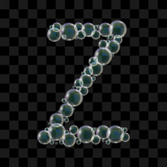 Letter Z made of soap bubbles on a transparent background. Vector illustration
