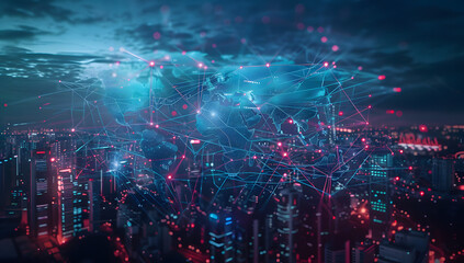 Obraz premium Global Connectivity Map: A Futuristic View of Urban Trade