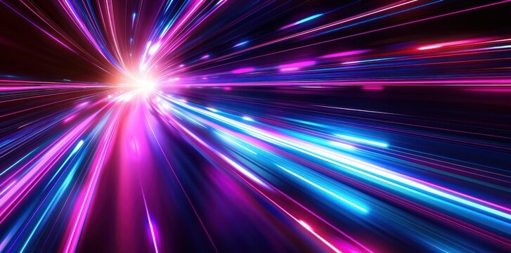 A bright purple and blue light trail with a bright orange spot in the middle