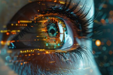 A close up of a person's eye with a digital effect