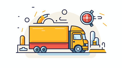 Delivery time line icon. Fast truck and clock in mo