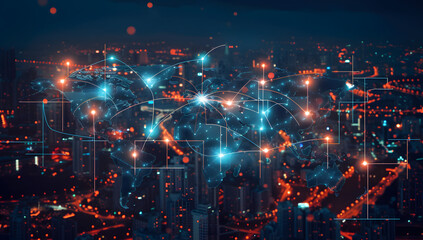 Obraz premium Global Connectivity Map: A Futuristic View of Urban Trade