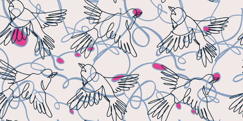 Seamless pattern of a birds. Vector Modern line illustrations.
- 782872962