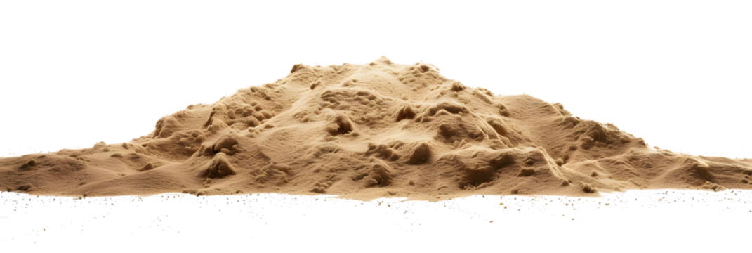 Sand beach texture isolated on white background. Mock up and copy space. Top view. Selective focus.