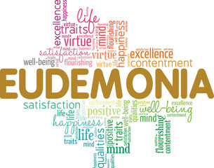 Eudemonia word cloud conceptual design isolated on white background.