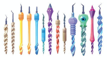 Dental drill icons set rhombus in different colors