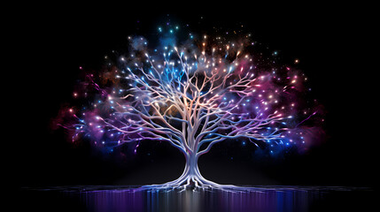 Glowing particle tree, abstract digital plant