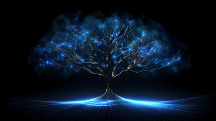 Glowing particle tree, abstract digital plant