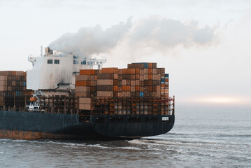 Exhaust Gas Cleaning System. Air Pollution Reduction From The Ship. Scrubber Operation On Container...
