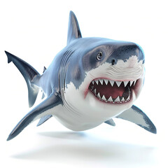 aggressive shark with open mouth on white background