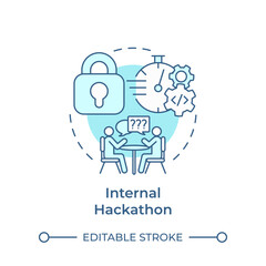 Internal hackathon soft blue concept icon. Corporate event. Employees engagement. Brainstorming. Round shape line illustration. Abstract idea. Graphic design. Easy to use in promotional materials