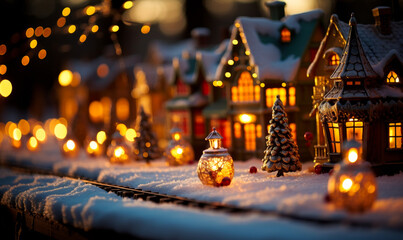 Magical Miniature Christmas: Enchanted Village Glowing with Holiday Cheer - obrazy, fototapety, plakaty