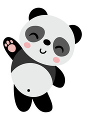 Cute happy panda waving isolated