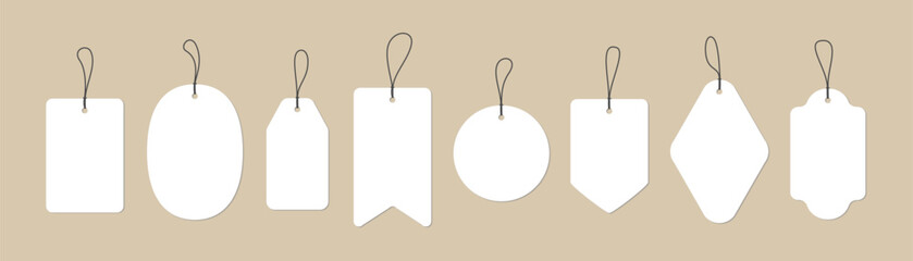 Set of blank white paper discount, sale tags, labels, stickers. Empty price tags. Labels for a special offer or discount on purchases. Isolated vector illustration