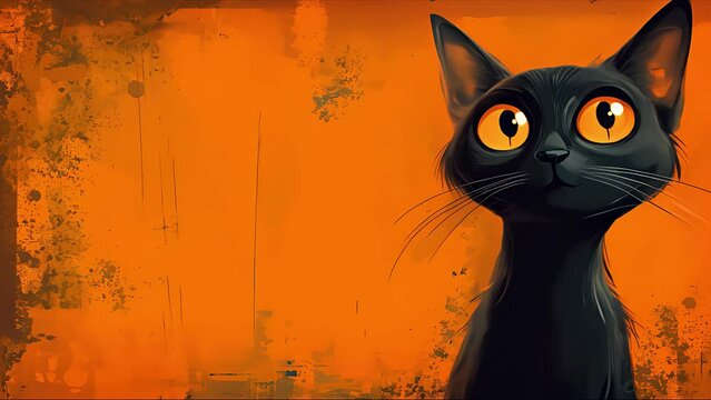 Nice black cat on an orange background. Created with Generative AI.