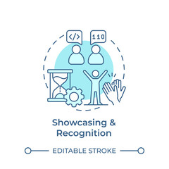 Showcasing and recognition soft blue concept icon. Hackathon benefit. Programming skills. Round shape line illustration. Abstract idea. Graphic design. Easy to use in promotional materials