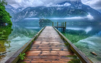 Fototapeta premium Pier at a lake in Hallstatt, Austria