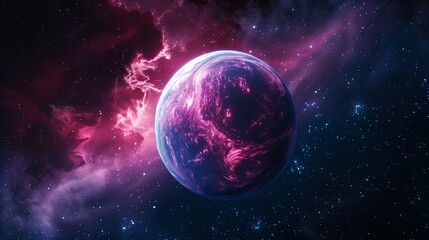 Obraz na płótnie Canvas Planet in space in neon light