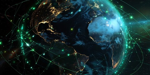 Internet concept Planet earth with green lights