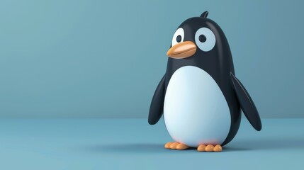 Vector art character, penguin, popping out of a flat design into 3D space,